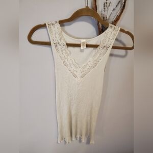 Silk Banana Republic Lace Trimmed Ribbed Tank Top